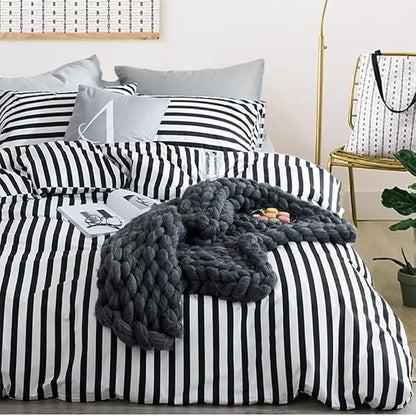 Karever White and Black Striped Comforter Set Full/Queen Soft Durable Striated Bedding Set Ticking Quilts for Girls Boys Hotel Quality