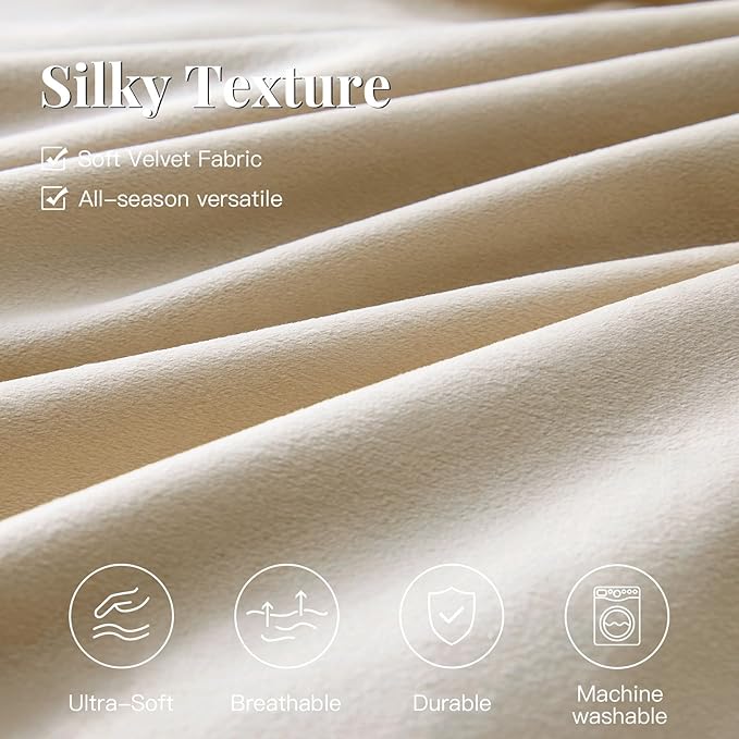 MUSSEL Bedding Comforter Set Queen Size 3 Pieces-Neutral Beige Champagne Striped Lightweight Bedroom Comforter Queen Size,Soft Velvet Bed Set for All Seasons with 2 Shams