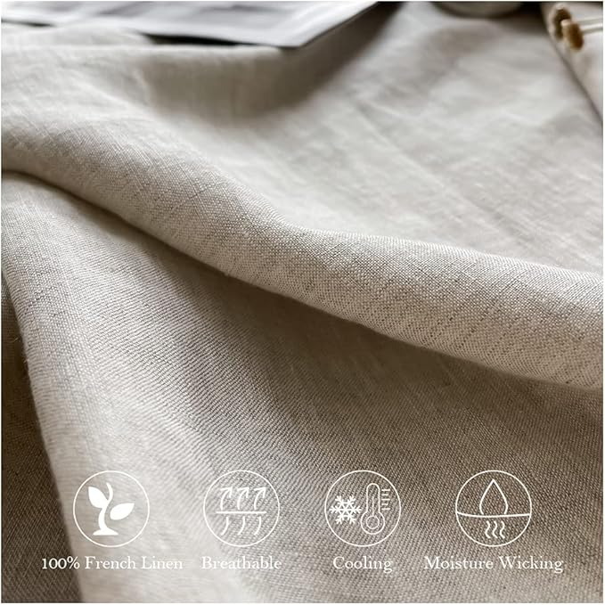 Simple&Opulence Washed Linen Bed Sheet Set Basic Style 4 Pieces (1 Flat Sheet & 1 Fitted Sheet & 2 Pillowcases) 100% Natural Linen Soft Breathable Farmhouse Bedding (Queen, Linen)