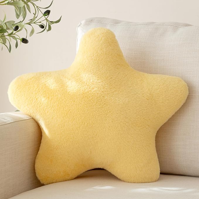 Star Pillow, Decorative Throw Pillow with Plush for Couch, Cute Decor Pillows for Bed, Aesthetic Star Shaped Pillow Fun Cushion for Sofa Living Room (Goose Yellow, 19.6 Inches)
