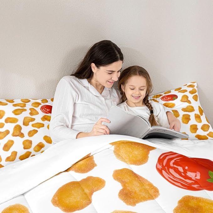 Erosebridal Chicken Nuggets Fried Comforter Set for Kids Boys Girls Teens Adult Food Bedding Set King Size Funny Food Down Comforter Men Women Duvet Set Bedroom Decor, Yellow