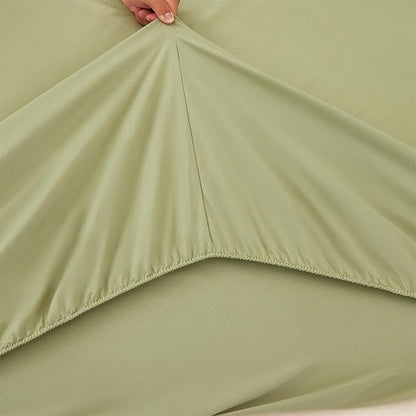 RYNGHIPY Olive Green Striped Bed Sets: 8 Pieces Soft Lightweight Bed in A Bag Queen Size Microfiber Down Alternative Comforter Sets with Corner Loops (Queen,Olive Green)
