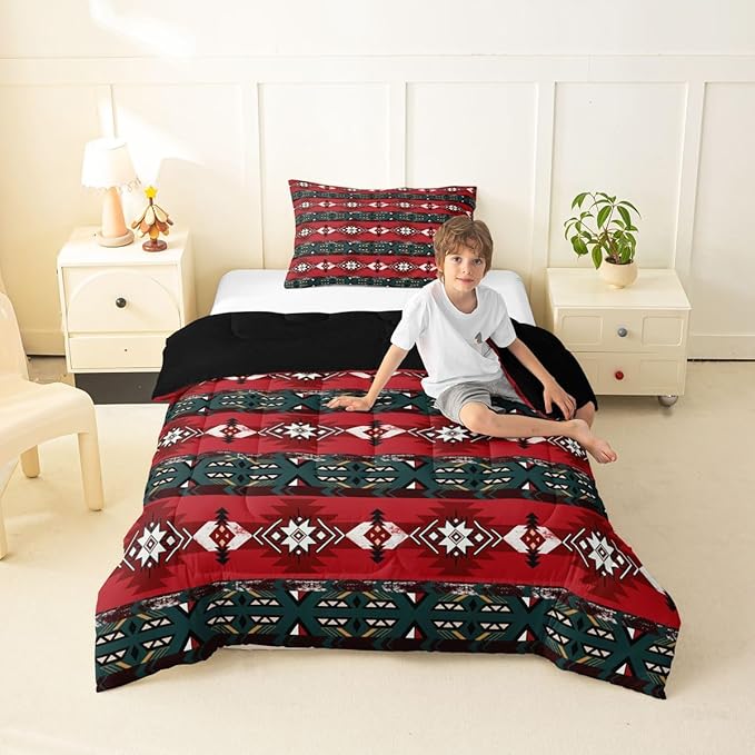 Erosebridal Southwestern Comforter Set Twin Bohemian Geometric Quilt,Ethnic Tribal Arrow Bedding Set Western Duvet Insert,Country Decor Western Room Decor for Bedroom Western Bedroom Decor Red