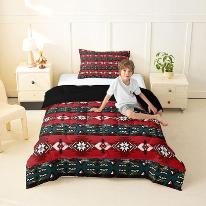 Erosebridal Southwestern Comforter Set Twin Bohemian Geometric Quilt,Ethnic Tribal Arrow Bedding Set Western Duvet Insert,Country Decor Western Room Decor for Bedroom Western Bedroom Decor Red