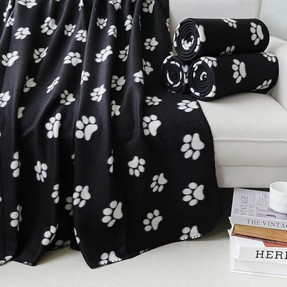 ZYFZCYBL Fleece Throw Blankets Lightweight Warm Soft Cozy Pet-Friendly Bulk Fleece Throw Blanket Solid for Home Bed, Sofa，Office,Gifts, Couch (Pack of 6-50 x 60 inch，Black White Paw Print)