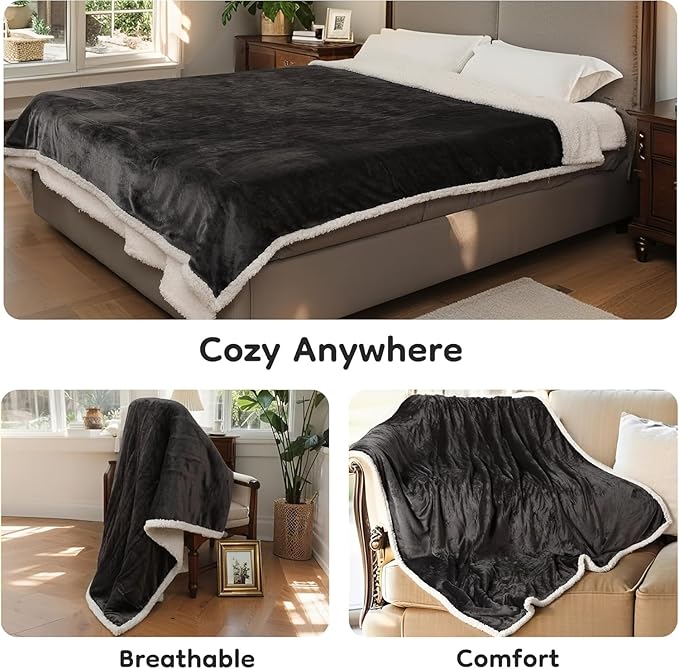 Electric Heated Blanket Twin Size 62"×84", Luxurious Breathable Flannel with 4 Heat Settings, 10-Hour Auto Shut-Off & Overheat Protection, for Bed & Couch, Cozy Gift - Iron Gray