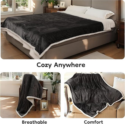 Electric Heated Blanket Twin Size 62"×84", Luxurious Breathable Flannel with 4 Heat Settings, 10-Hour Auto Shut-Off & Overheat Protection, for Bed & Couch, Cozy Gift - Iron Gray