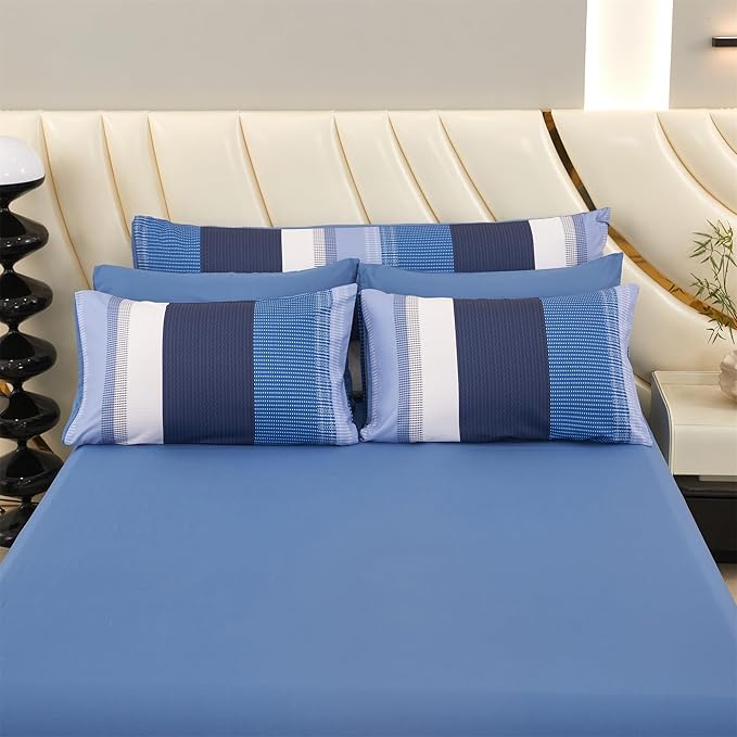 RYNGHIPY Navy Blue Comforter Set Queen Size: 8 Pieces Bedding Set Colorblock Stripe Lightweight Soft All Season Comforter Sets with Sheets Pillowcases (Queen,Navy)