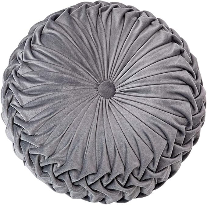 HLOVME Throw Pillow for Couch Decorative 3D Pumpkin Round Velvet Cushion for Sofa Bed Chair Floor 15"X15", Gray