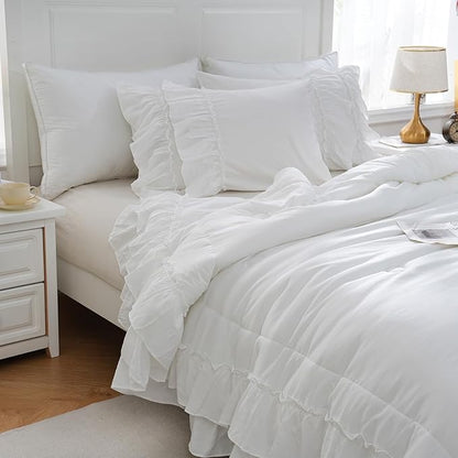Boho Bedding King White Comforter Set Shabby Chic Beddings 2 Layers Ruffle Home Decor Farmhouse Bed Comforter