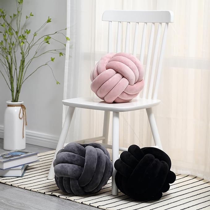 Petrella Knot Pillows Ball Round Throw Pillows Home Decor Cushion Decorative Aesthetic Throw Pillows，Pink 8inch
