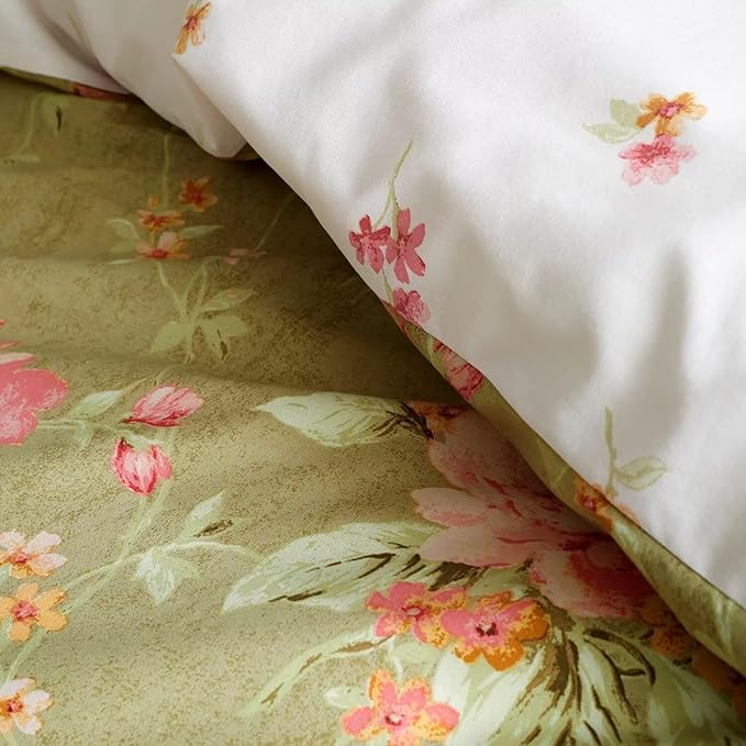 mixinni Floral Comforter Set Twin XL Size Green, 3 Pieces Garden Style Botanical Flowers Leaves Comforter Set, Soft Fluffy Reversible Farmhouse Boho Comforter and 2 Pillowcases for All Season