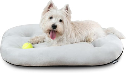 Dog Bed for Small Dogs & Cats 23”x17”, Non-Slip Washable Faux Silver Fox Fur Crate Pad, Durable Oval Pet Mat, Light Grey