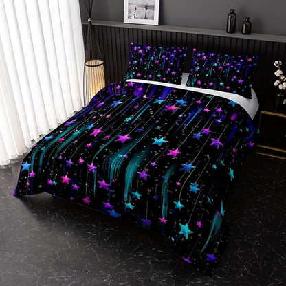 Colorful Stars Comforter Set Full Size,Galaxy Starry Printed Bedding Set for Men Women Adults,Colorful Stars Room Decor with Soft and Lightweight Comforter and 2 Pillowcases