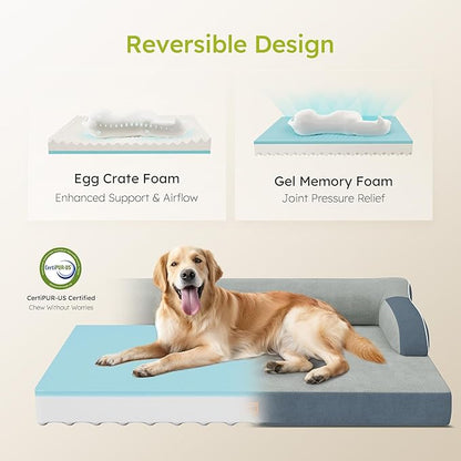 Large Orthopedic Dog Bed, Pet Bed Large Size Dog, Dual-Sided Cooling Beds with Memory Foam Washable Cover Nonslip Bottom, Waterproof Pet Beds with Bolsters, Dark Grey