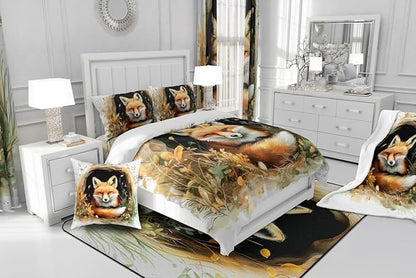 Manfei Fox Kids Comforter Sets Queen Size,Cartoon Animal Cave Bedding Comforter Sets,Rustic Botanical Plants Quilt Sets for Boys Adult Bedroom Decor,Safari Animal Duvet Insert with 2 Pillowcases