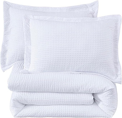Chezmoi Collection Wilmer 3-Piece Waffle Weave Comforter Set - Soft and Cozy All Season Bedding Set, Queen, White