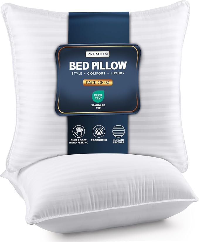 Utopia Bedding Bed Pillows for Sleeping European Size (White), Set of 2, Down Alternative Pillow for Sleeping, Cooling Hotel Quality Pillow Set for Back, Stomach or Side Sleepers