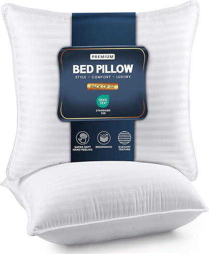 Utopia Bedding Bed Pillows for Sleeping European Size (White), Set of 2, Down Alternative Pillow for Sleeping, Cooling Hotel Quality Pillow Set for Back, Stomach or Side Sleepers