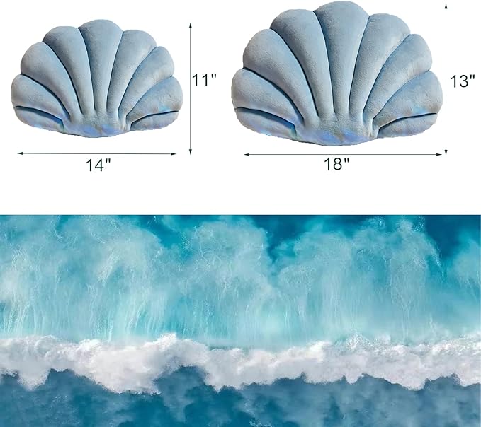 YRXRUS Seashell Pillow, Light Blue Shell Shaped Pillow, Outdoor Indoor Room Decor, Ocean Series Velvet Pillows, Throw Pillows for Patio, Bedroom Living Kids Room 3D Insert Pillow 18x13 Inch