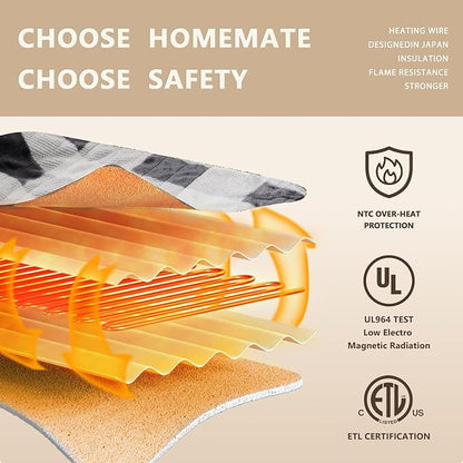 Homemate Electric Blanket Heated Twin Size - 62“x84“ Ultra Soft Cozy Flannel Heating Blanket with 10 Fast Heat Levels 8 Hours Auto Off Over-Heated Protection ETL Certification Keep Warm in Home