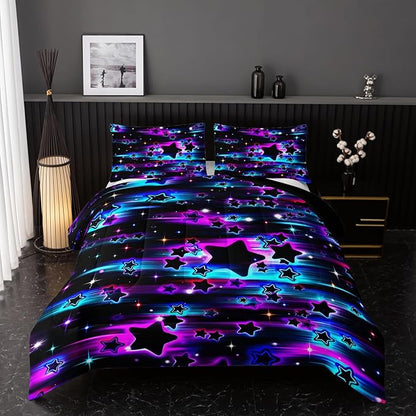 Colorful Sky Meteor Stars Comforter Set King Size,Beautiful Galaxy Bedding Sets 3-Pieces for Boys Girls Teen Room Decorat, Soft Lightweight Bed Set with Comforter 2 Pillowcases