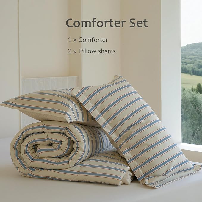 Queen Size Comforter Set, Soft Prewashed Bedding for All Seasons, 3 Pieces Bedding, 1 Lightweight Comforter (90"x90") and 2 Pillowcases (20"x26")