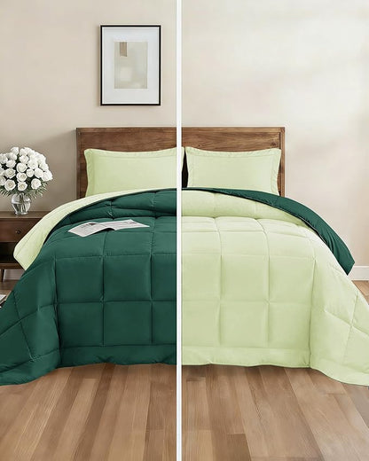 Twin XL Comforter Set - 5 Piece Bed in a Bag Twin XL Size Bed Set - Down Alternative Comforter, Flat Sheet, Fitted Sheet, Pillowcase & Sham for All Seasons - Soft and Breathable - Light Sage/Emerald