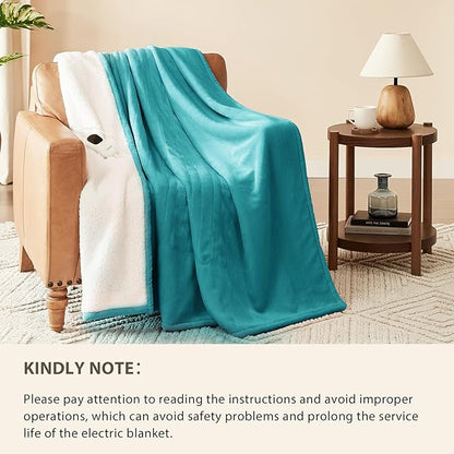 Homemate Electric Heated Blanket Twin Size - 62"x84" Heating Blanket Twin Size 1/2/4/6/8 Hours Auto-Off 10 Heat Level Over-Heat Protection Flannel Sherpa ETL Certification