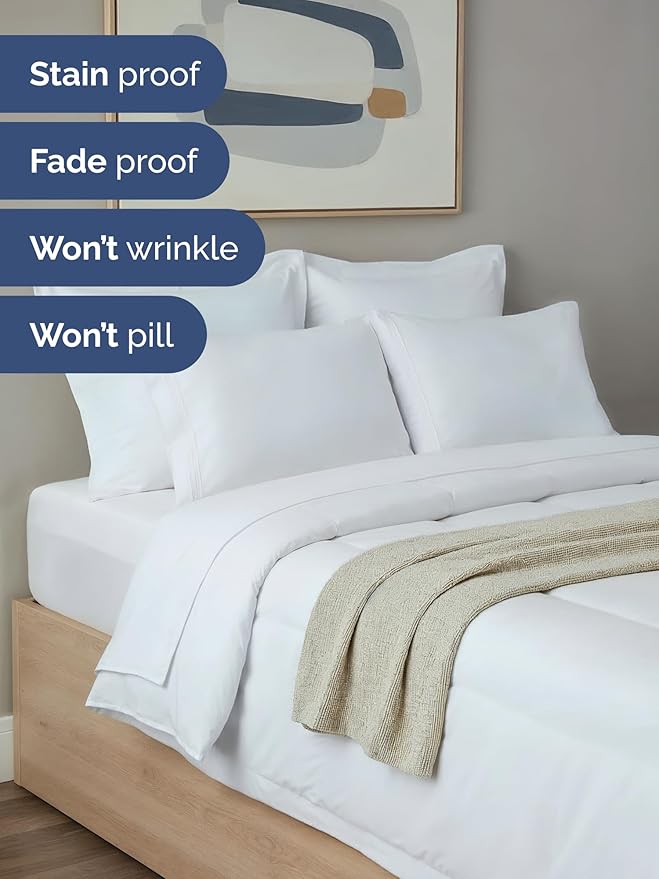 Queen Comforter Set - 7 Piece Bed in a Bag Queen Size Bed Set - Down Alternative Comforter, Flat Sheet, Fitted Sheet, Pillowcase & Shams for All Seasons - Ultra Soft, Cozy, Comfy & Breathable - White