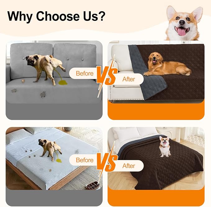 Smiry Reversible Waterproof Couch Covers for Sofa, Washable Dogs Couch Covers for 3 Cushion Sofa Pet Friendly, Water Resistant Furniture Protector Slipcover, Geometric (52"x82", Chocolate/Dark Grey)