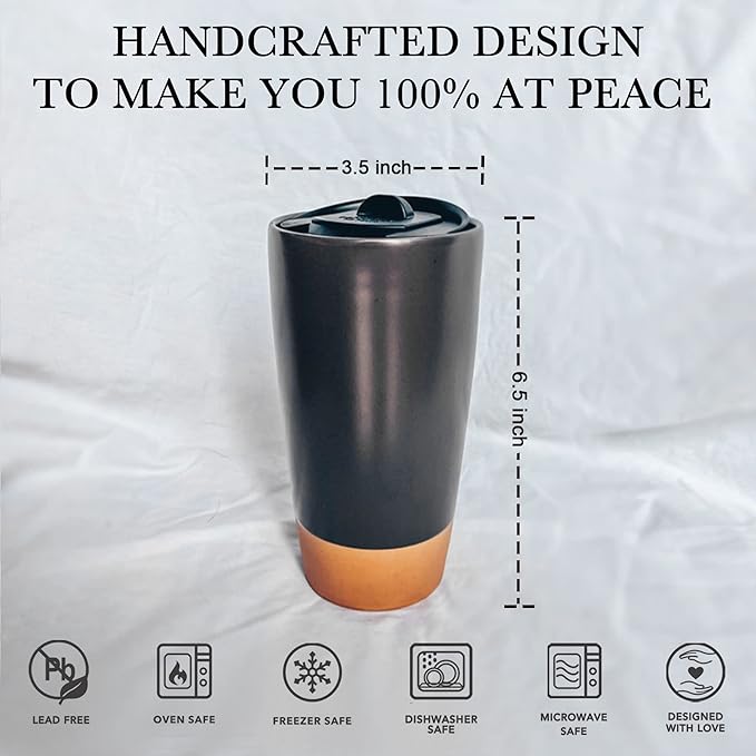 Mora Double Wall Ceramic Coffee Travel Mug with Lid, 14 oz, Portable, Microwave, Dishwasher Safe, Insulated Reusable Tall Cup, Splash Resistant Lid - To Go Tumbler for Car Cup Holder, Nightwaves