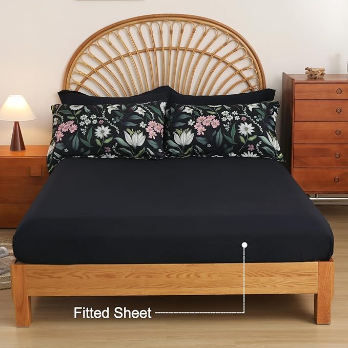 EVENHUG King Comforter Set 7 Pieces Lightweight Soft Queen Size Comforters for All Season Floral Bedding Sets Bed in a Bag with Flat Sheet and Fitted Sheet Pillowcases (104"x90")