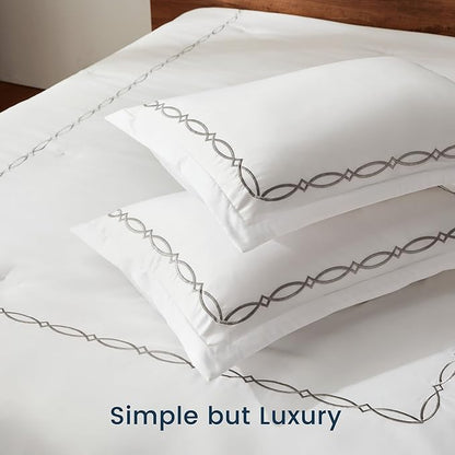 SLEEP ZONE Queen Comforter Set, Luxury Hotel Collection Comforter, 3 Pieces Fluffy Lightweight Down Alternative Duvet Insert with Embroidered Stripes (Geometric Diamonds, Full/Queen)
