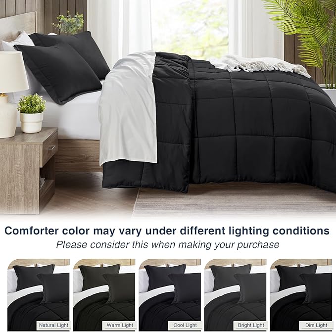 satisomnia Oversized Queen Comforter Set, Black Bedding Comforters Oversized Queen, 3 Pieces Down Alternative Bed Comforter Lightweight, Soft Bed Set Breathable Solid Black All Season Bedding Sets