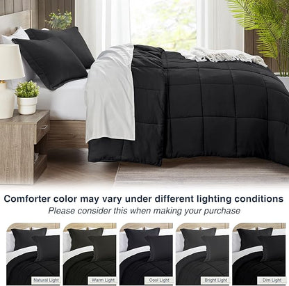satisomnia Oversized Queen Comforter Set, Black Bedding Comforters Oversized Queen, 3 Pieces Down Alternative Bed Comforter Lightweight, Soft Bed Set Breathable Solid Black All Season Bedding Sets
