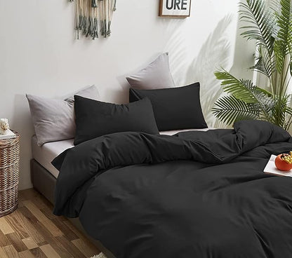 Houseri Black Comforter Set - Queen Size, Soft & Comfy, All Season, Plain Black, Lightweight & Fluffy Bedding for Men, Women, Boys & Girls