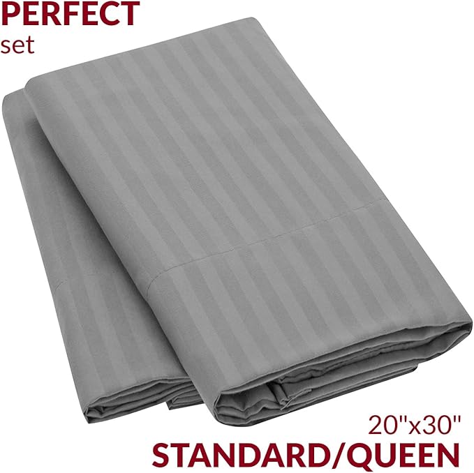 Mellanni Pillow Cases - Luxury, Extra Soft, Cooling Pillow Covers - 2 PC Iconic Collection Pillowcases - Envelope Closure (Standard/Queen 20" x 30", Striped Gray/Silver)