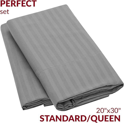 Mellanni Pillow Cases - Luxury, Extra Soft, Cooling Pillow Covers - 2 PC Iconic Collection Pillowcases - Envelope Closure (Standard/Queen 20" x 30", Striped Gray/Silver)