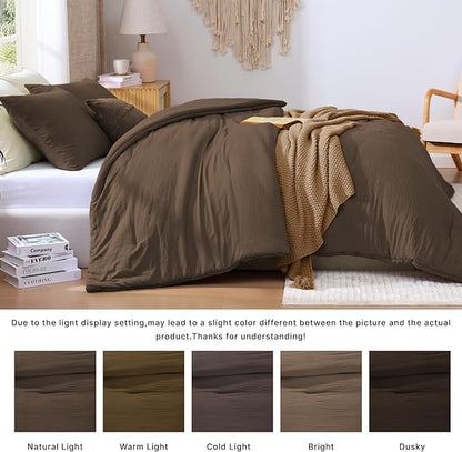 WRENSONGE Full Size Comforter Sets - 3 Pieces Chocolate Brown Comforter Prewashed Soft Lightweight for All Seasons, Fluffy Down Alternative Comforter Full Size with 2 Pillow Shams
