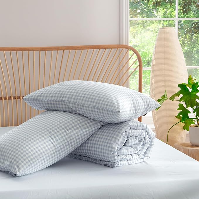 Nayoroom Gingham Comforter Set Full Size Blue Plaid Checkered Dorm Bedding Set 3 Pieces Soft Lightweight Farmhouse Grid Comforter for All Seasons (1 Comforter, 2 Pillowcases)