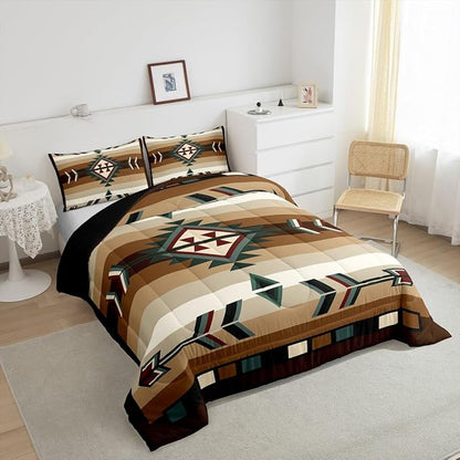 Erosebridal Rustic Bohemian Toddler Comforter Set American Native Southwestern Bedding Set Boho Western Aztec Exotic Bed Comforter Sets for Boys Men Vintage Country Farmhouse Quilt Duvet 2 Pcs