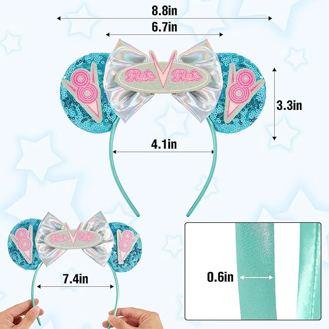 Car Mouse Ear Headbands,Sparkle Mouse Ears Headband for Women Girls Cartoon Princess Costume Cosplay Decoration (TG-blueV8)