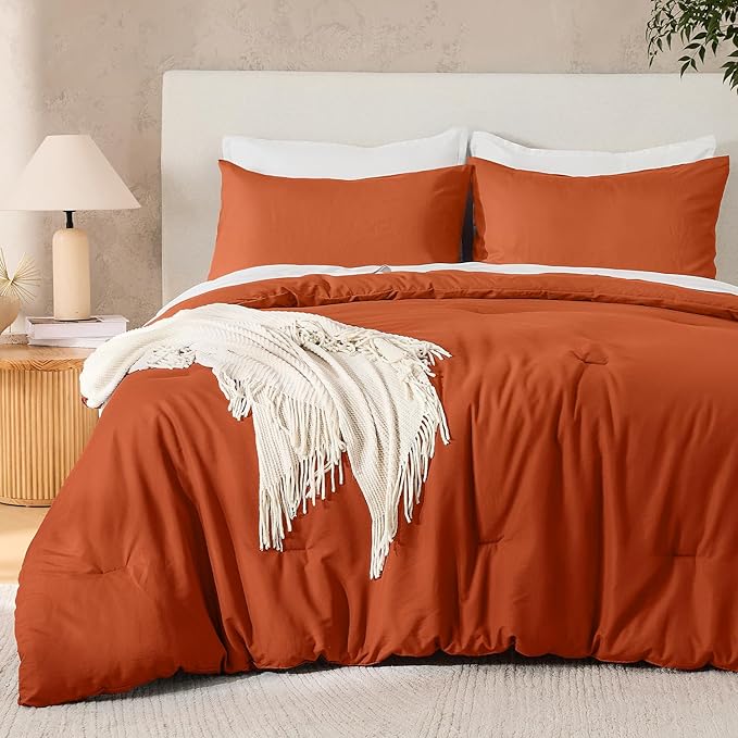 Andency California King Comforter Set Terracotta, 3 Pieces Cal King Lightweight Soft Solid Bed Comforter, Oversized Fluffy Soft Microfiber All Season Bedding Set