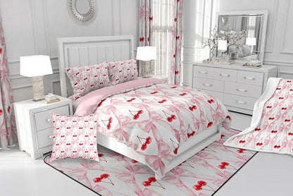 Erosebridal Cute Bow Bedding Set,Red Cherry Down Comforter for Girls Kids Teen Room Decor,Geometric Bowknot Queen Comforter Set Soft Lightweight Duvet Set