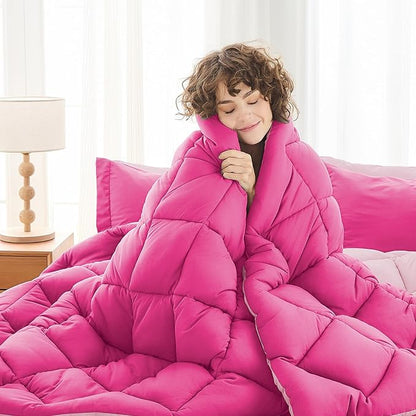 MUXHOMO 7 Pieces Oversized Queen Comforter Set, Reversible Bed in a Bag Oversized Queen Size, All Season Bedding Set with Comforter, Flat Sheet, Fitted Sheet, Pillowcases & Shams, Hot Pink & Baby Pink