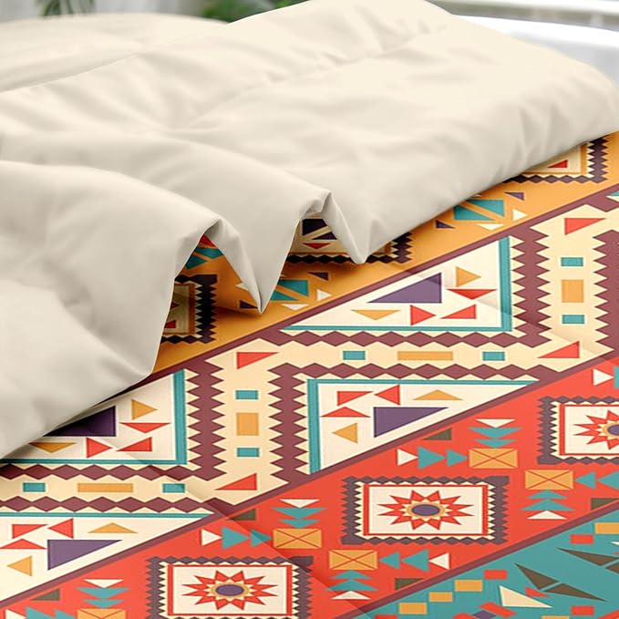 Comforter Set Twin Size, Colorful Tribal Mexico 5 Pcs Bedding for Kids and Adults, Mexican Aztec Sun Bed Sheet Sets with Fitted Sheet Pillowcase & Sham for Bedroom Bed Decor