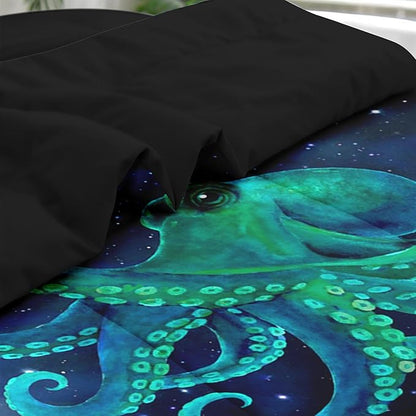 Comforter Set Full Size, Blue Octopus Sea 7 Pcs Bedding for Kids and Adults, Space Colorful Star Bed Sheet Sets with Fitted Sheet 2 Pillowcases & 2 Shams for Bedroom Bed Decor