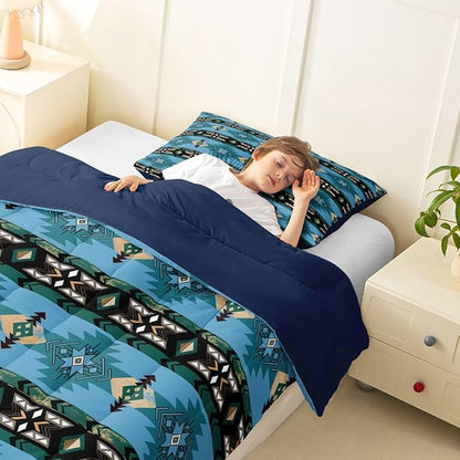 Erosebridal Southwestern Comforter Set - Twin Bohemian Geometric Quilt, Ethnic Tribal Arrow Bedding Set With Western Duvet Insert, Country Room Decor Teal