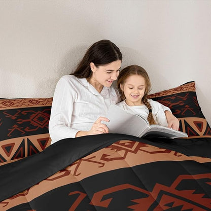 Erosebridal Boys Queen Rustic Western Comforter Set, Southwestern Aztec Bedding Set for Teens Men Bedroom, Exotic American Native Quilt Vintage Bohemian Geometric Bedding Comforter Sets,Brown Black